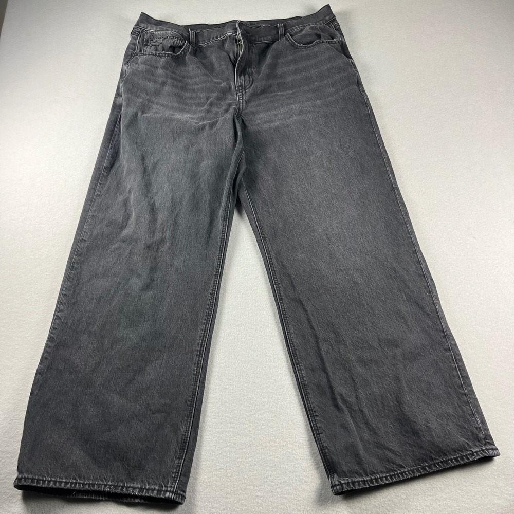 American Eagle Strigid Wide Leg Jeans Washed Black High Waisted 16 Regular Denim